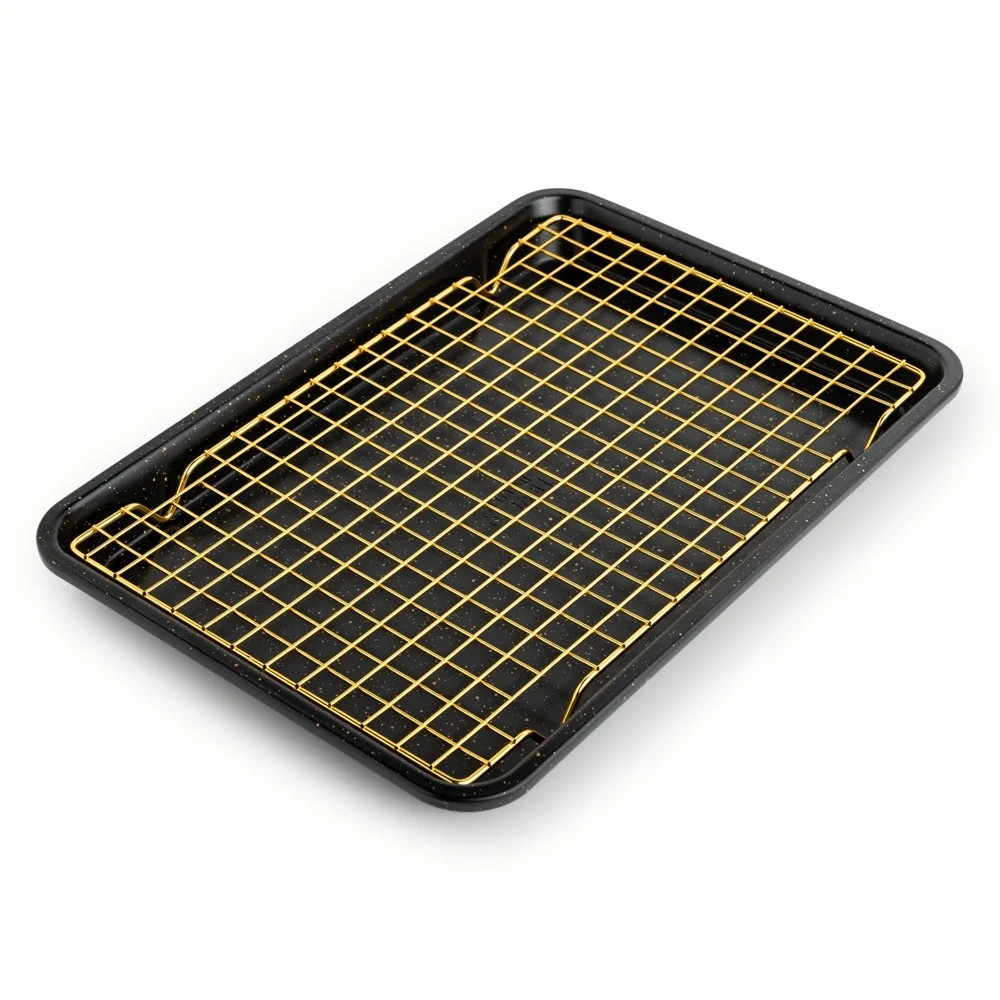 Thyme & Table Non-Stick Rectangle Baking Sheet with Gold Cooling Rack - Black