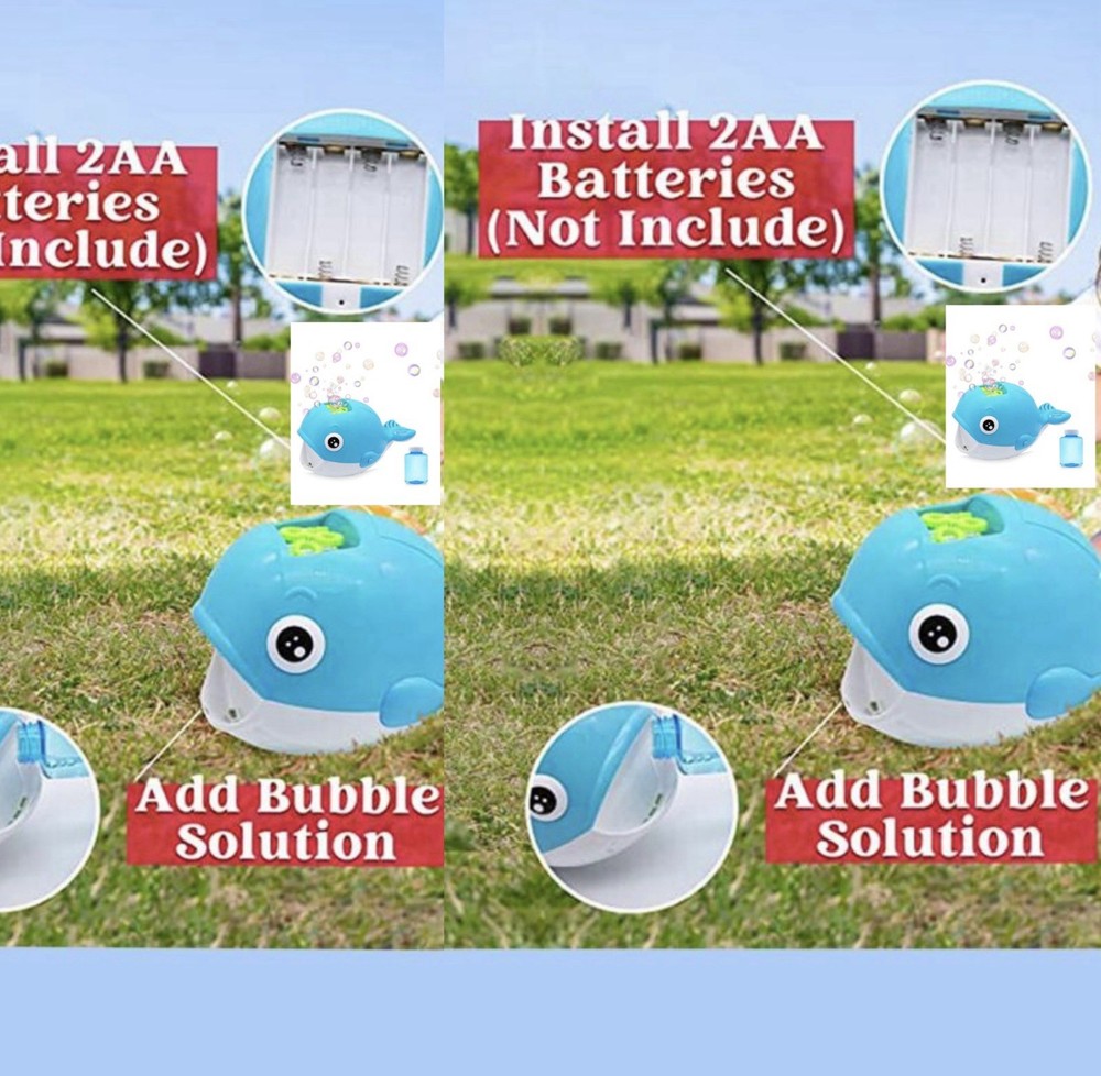 Whale Bubble Blower Blue Push Start Automatic Maker Bubble Solution Included NEW