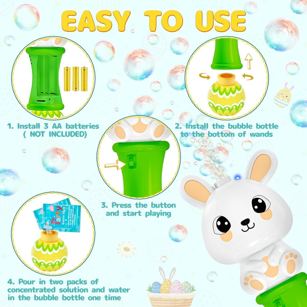 Easter Bubble Wands for Kids 2 Pack, Automatic Bubble Blower with Light for Girl