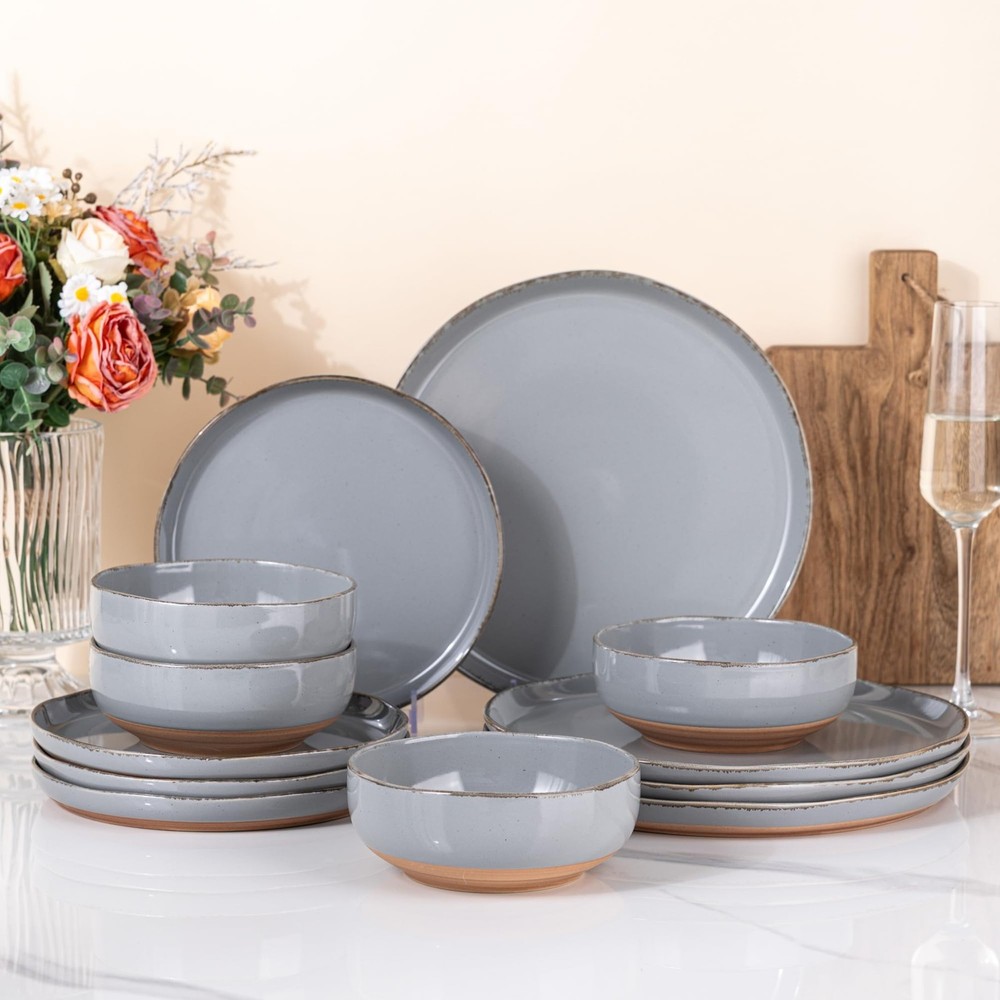 AmorArc Ceramic Dinnerware Sets for 4, 12 Pieces For 4(12Pcs), Limestone
