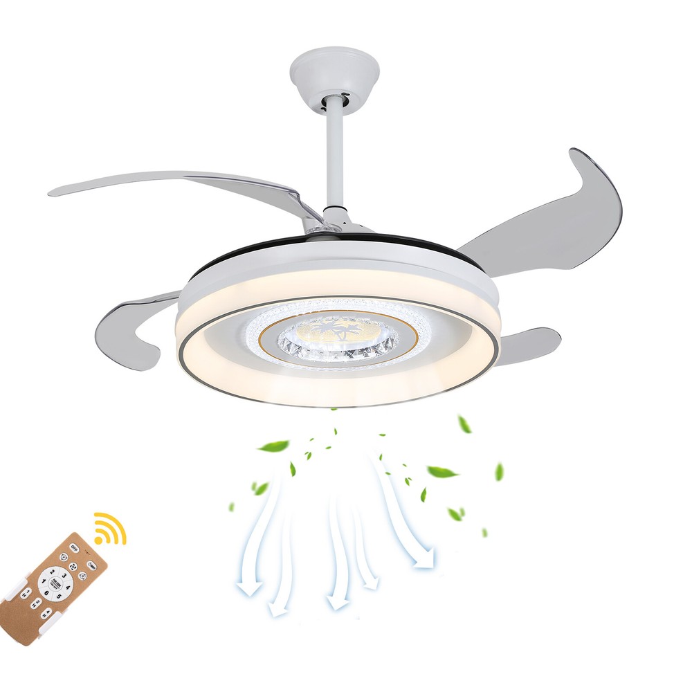 42in Modern Flush Mount Round Dimmable Ceiling Fan Light W/Remote White & Grey