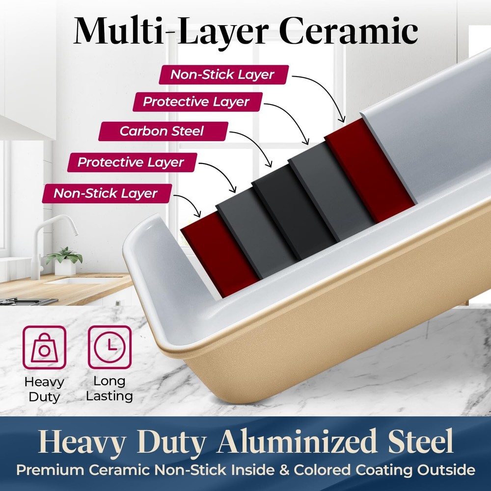 Bakken 8-Piece Stackable Bakeware Set - Ceramic Non-Stick Coating, Baking She...