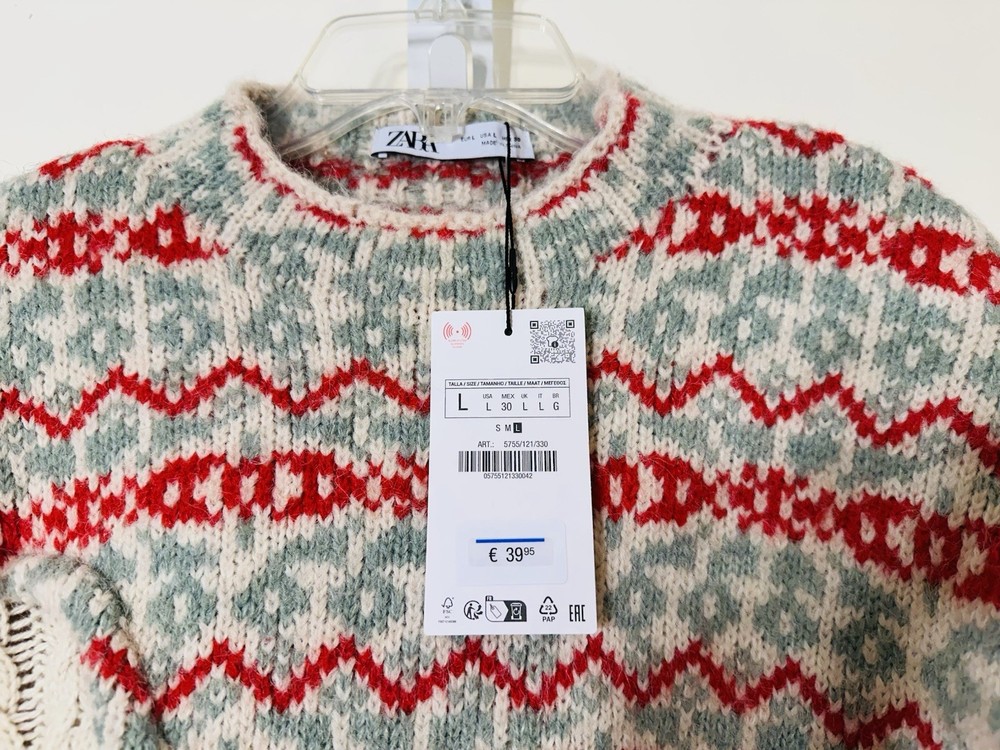Zara mock neckline wool blend pullover sweater multicolor NWT size L