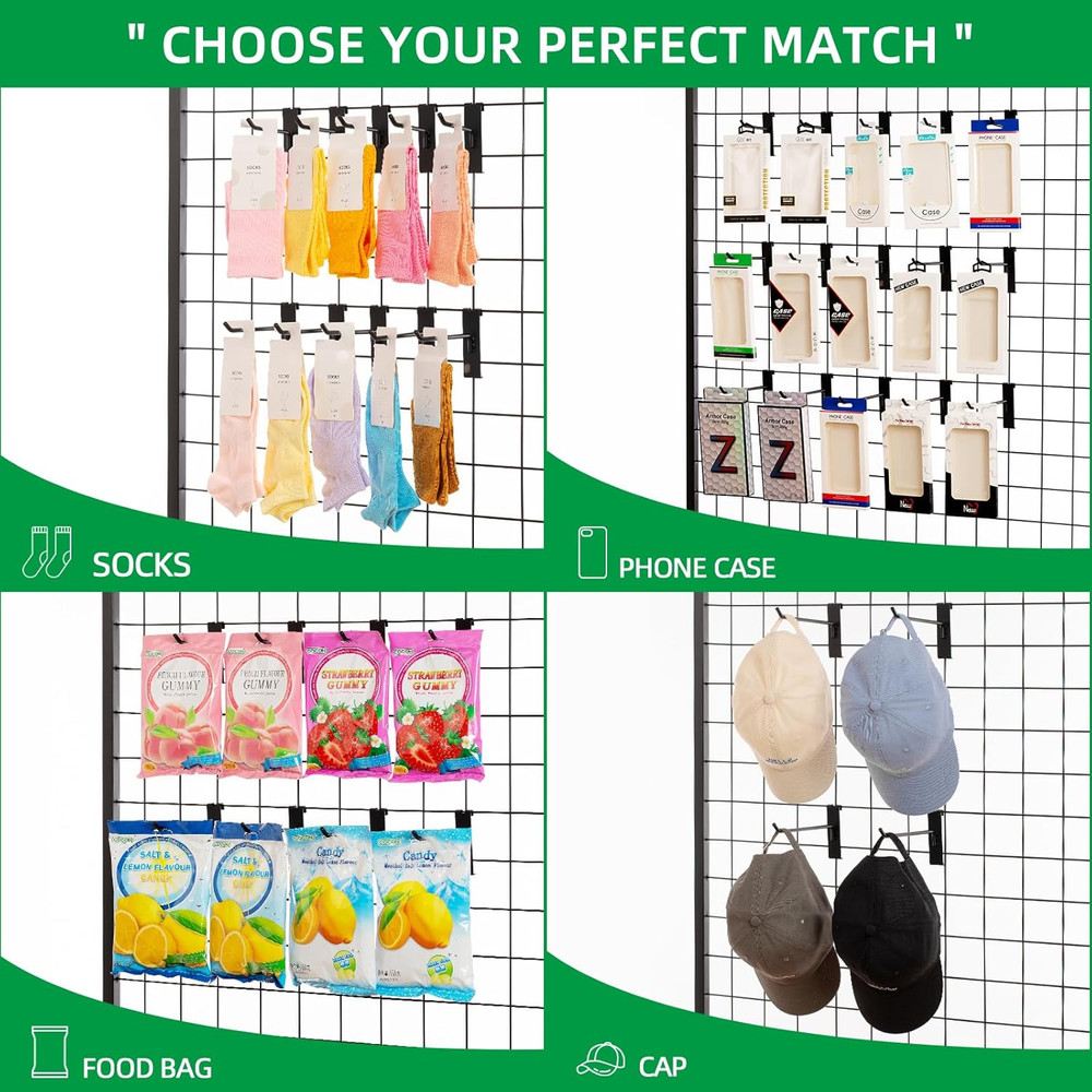 8 Inch Gridwall Hooks, Grid Panel Hanging Hooks for Retail, Home, and Workspace