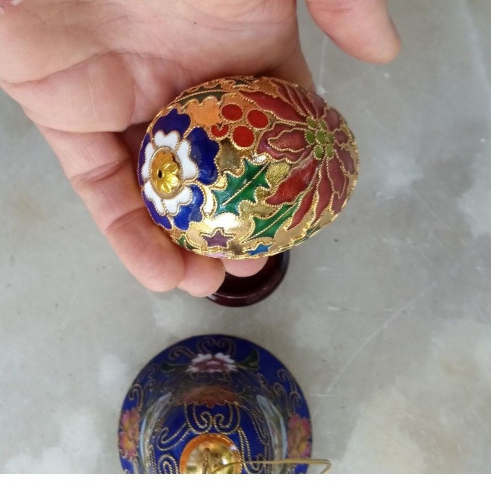 Cloisonné Bell and Egg on Stand