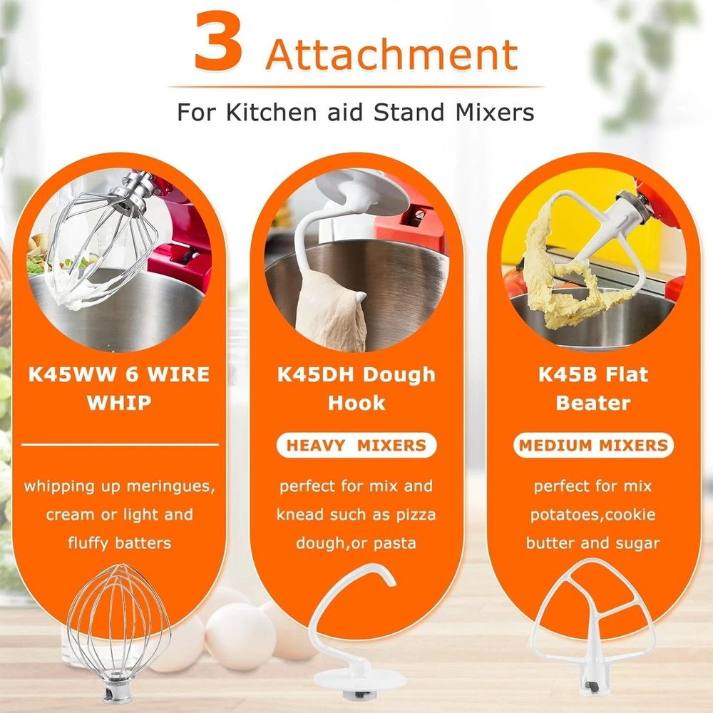 Stand Mixer Attachments 3-Piece Kit -Replace for Kitchen aid Accessories