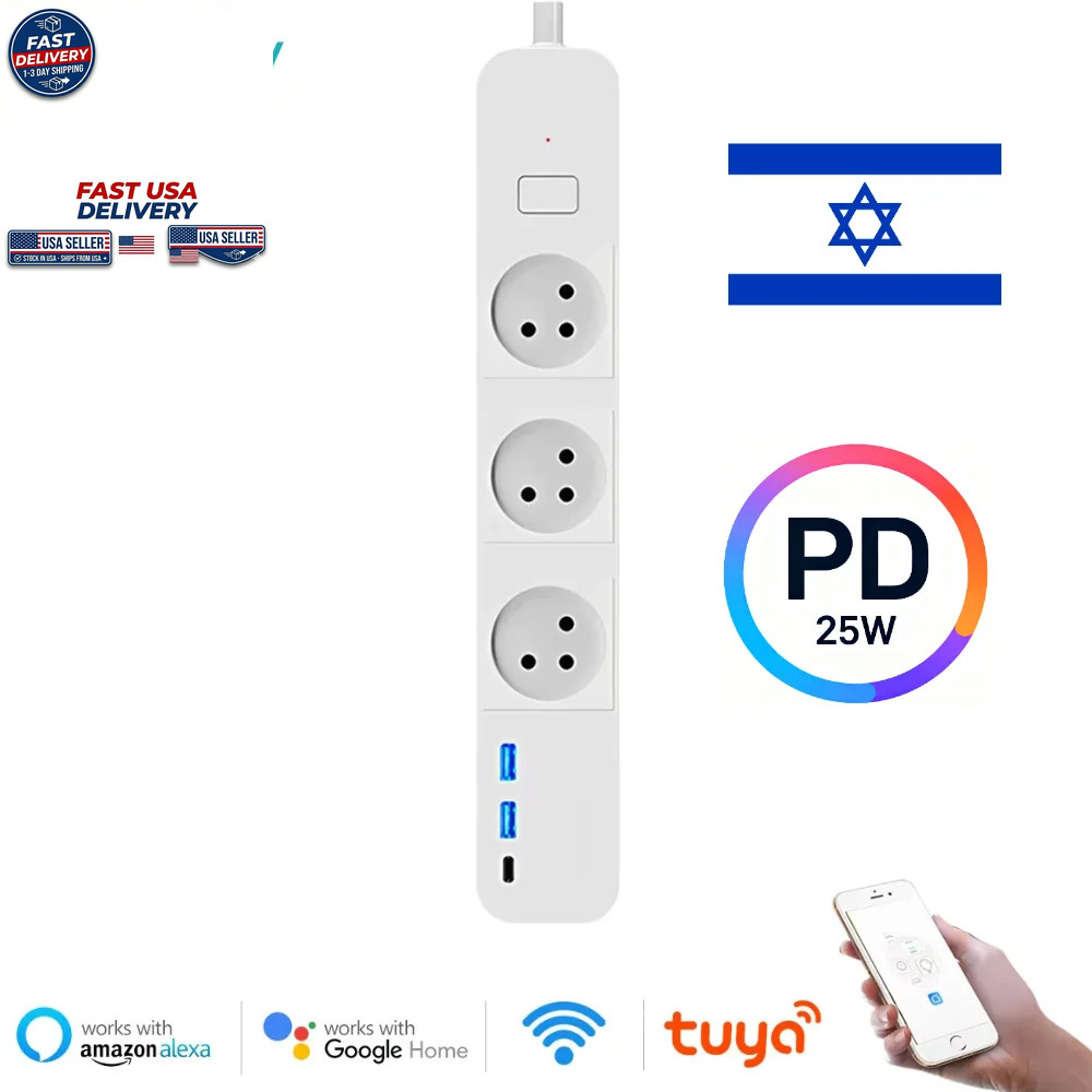 WiFi Smart Power Strip Type-C USB Tuya App Remote Control Surge Protector