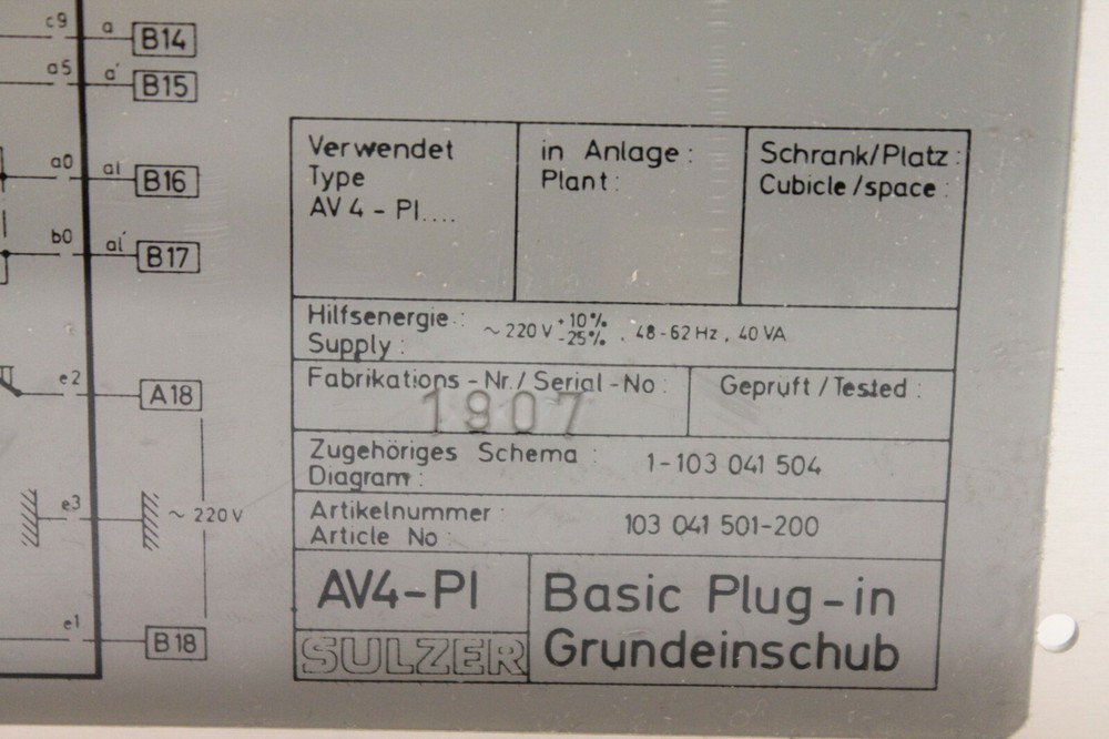 Sulzer AV4 PI 103041501-200 Controller