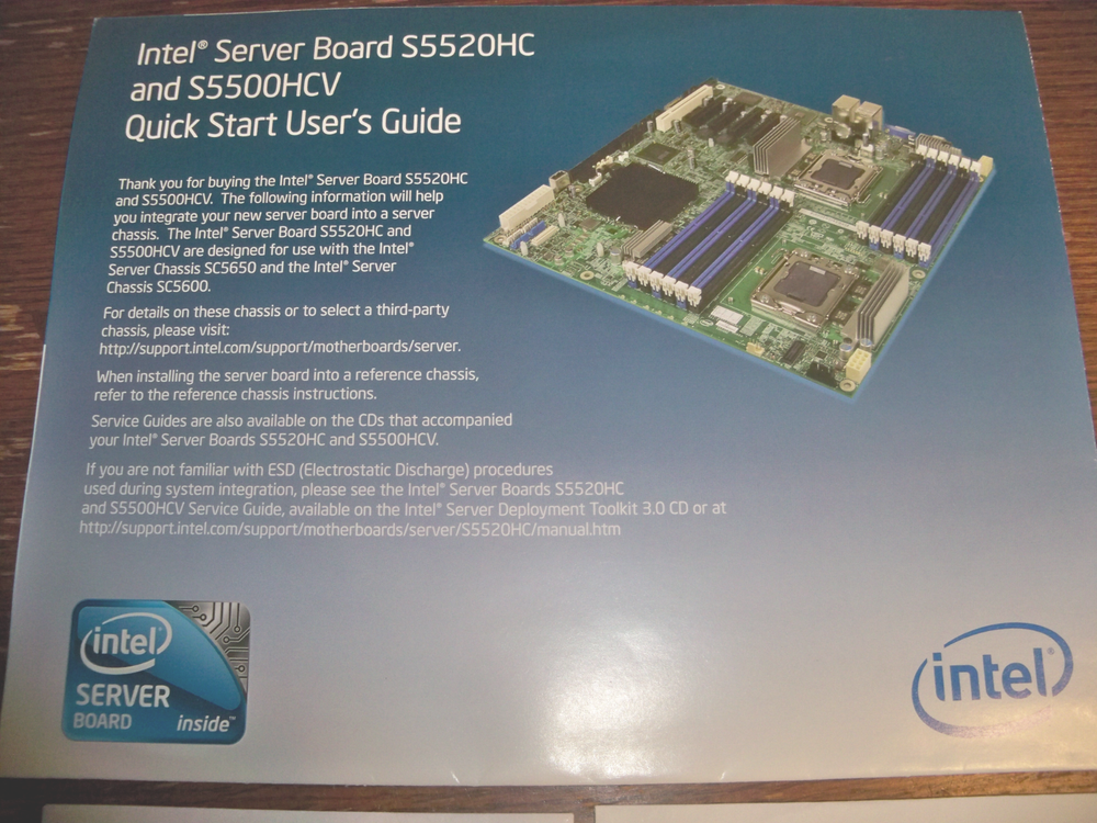 Intel Server Board S5520HC S5500HCV Installation CDs & Quick Start User's Guide