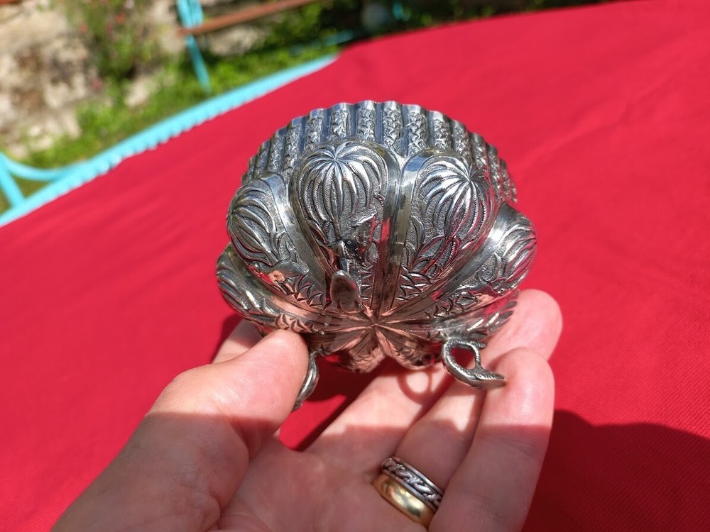 **price drop ** SOLID SILVER antique Indian bowl with repousse & gold interior