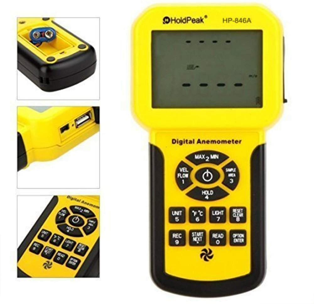 Digital Anemometer 40m/s Temperature Measure MAXMIN Air Volume Wind Flow CFM CMM
