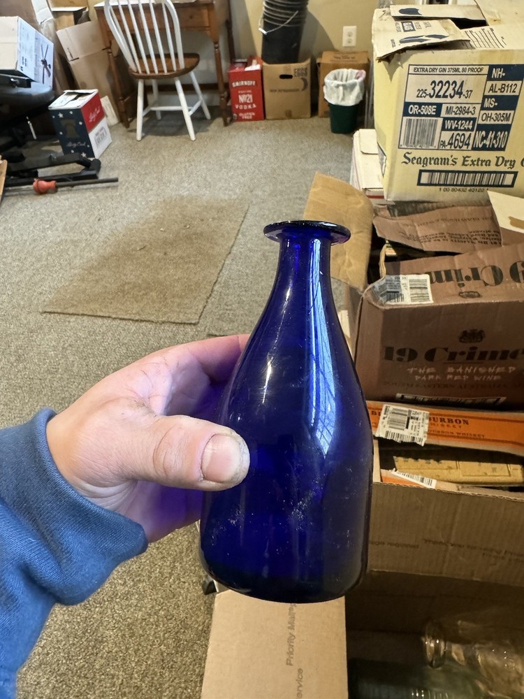 Beautiful Deep Pretty Cobalt Blue Pontiled Cork Top Bottle Nice Display Piece