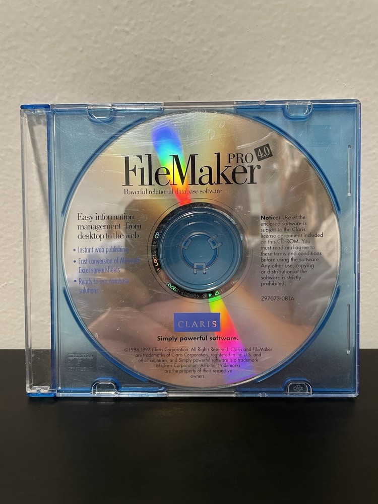 FileMaker Pro 4.0 CD-ROM Macintosh Windows Mac PC CD Software Claris Apple 1997
