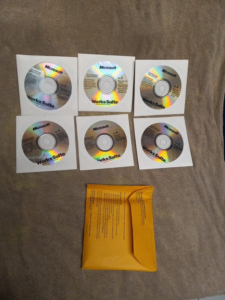 Genuine Microsoft Works Suite Software 2001 Complete 6 Discs With Product Key