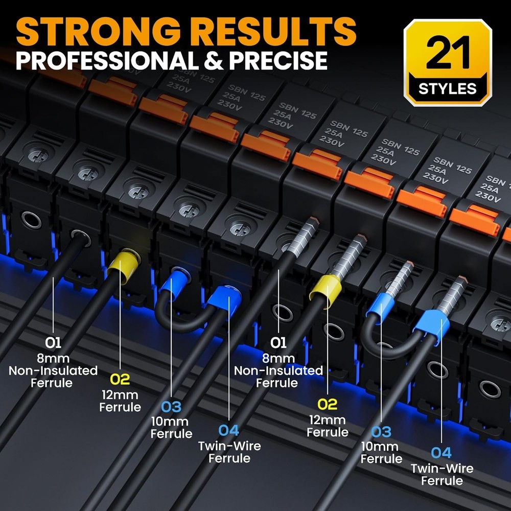 Professional Hexagonal Crimping Tool and 21 Ferrules for Precise Connections