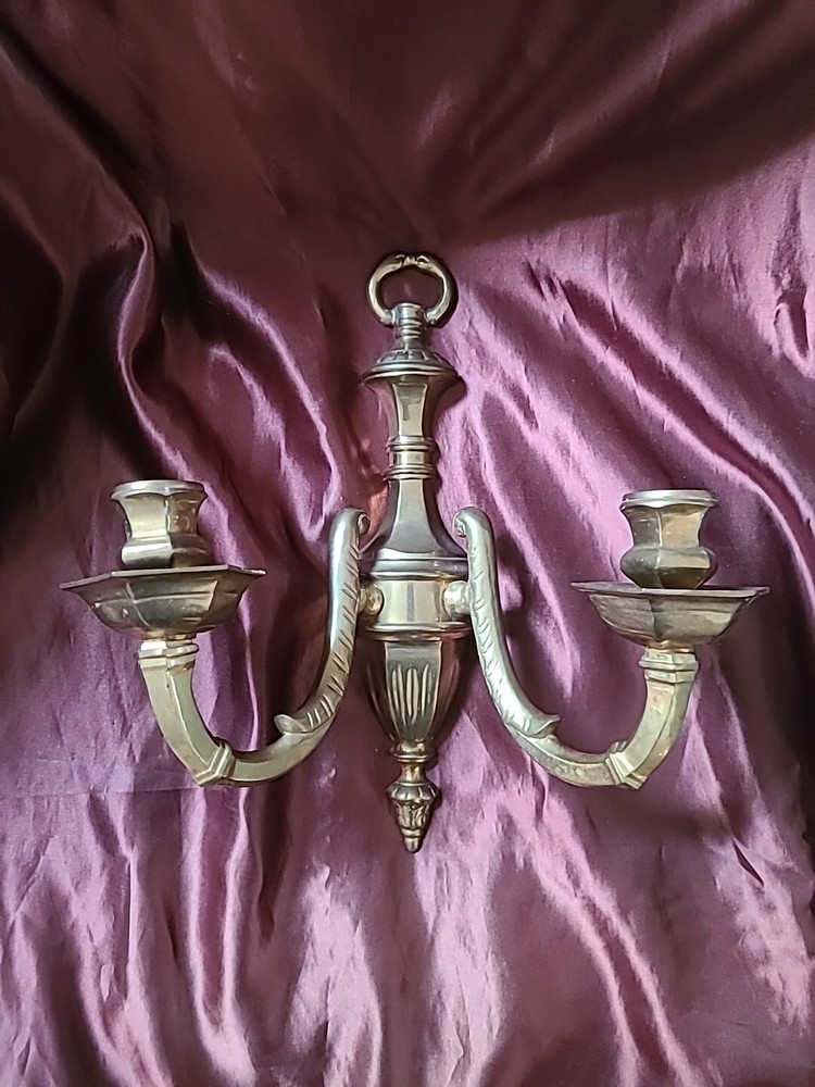 Vintage -2-Arm Solid Brass Candle Wall Sconce Decorative Crafts Inc.