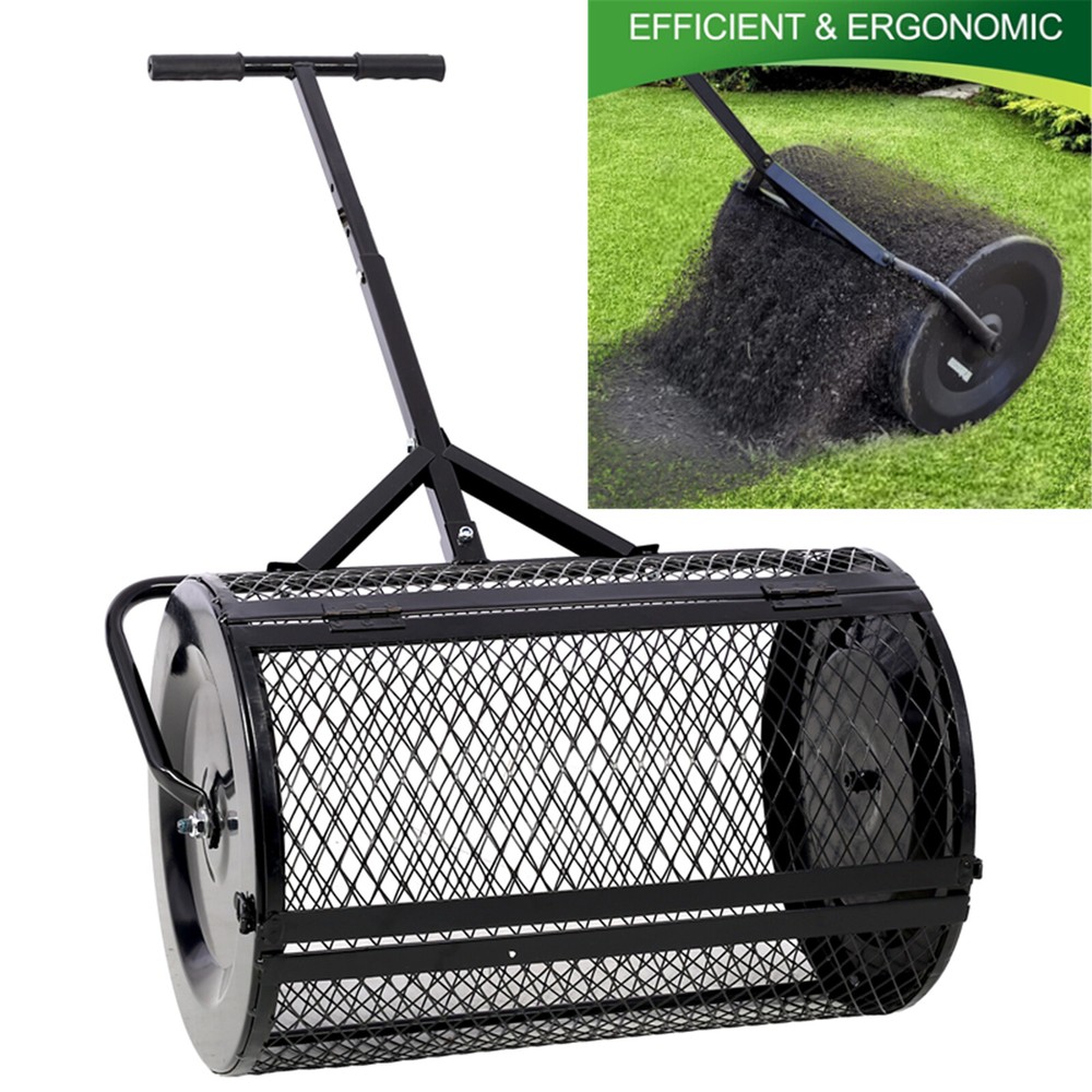 Peat Moss Spreader Metal Mesh Basket with Handle Compost Seeding Spreader Roller