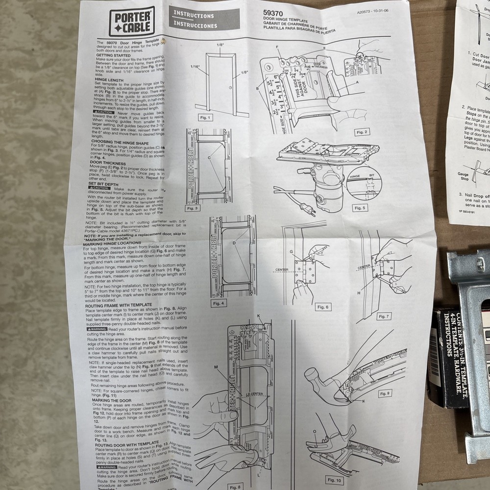 2 Pc. PORTER-CABLE 59370 Door Hinge Template & Craftsman Butt Template Set
