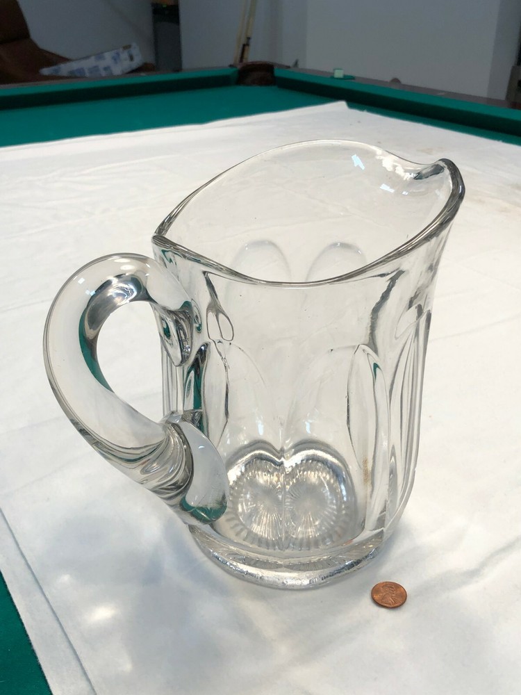 Vintage Heavy Thick Clear Glass Beer 8.5" Water Pitcher w/ Starburst