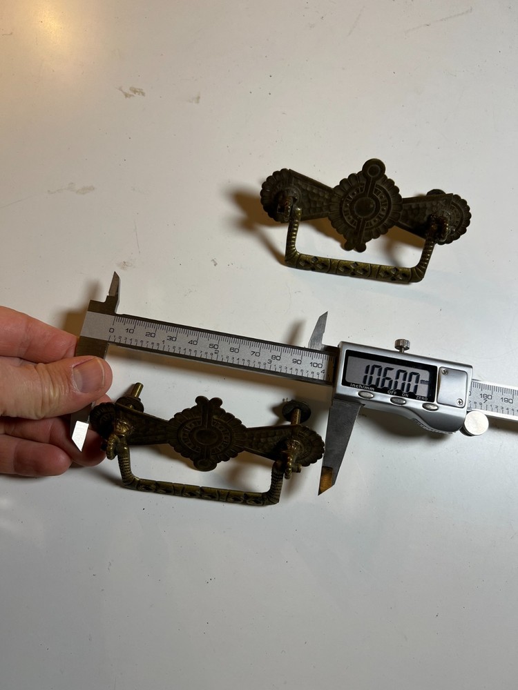 Pair Ornate Antique Eastlake Brass Drawer Pulls Pull Handle Handles Victorian