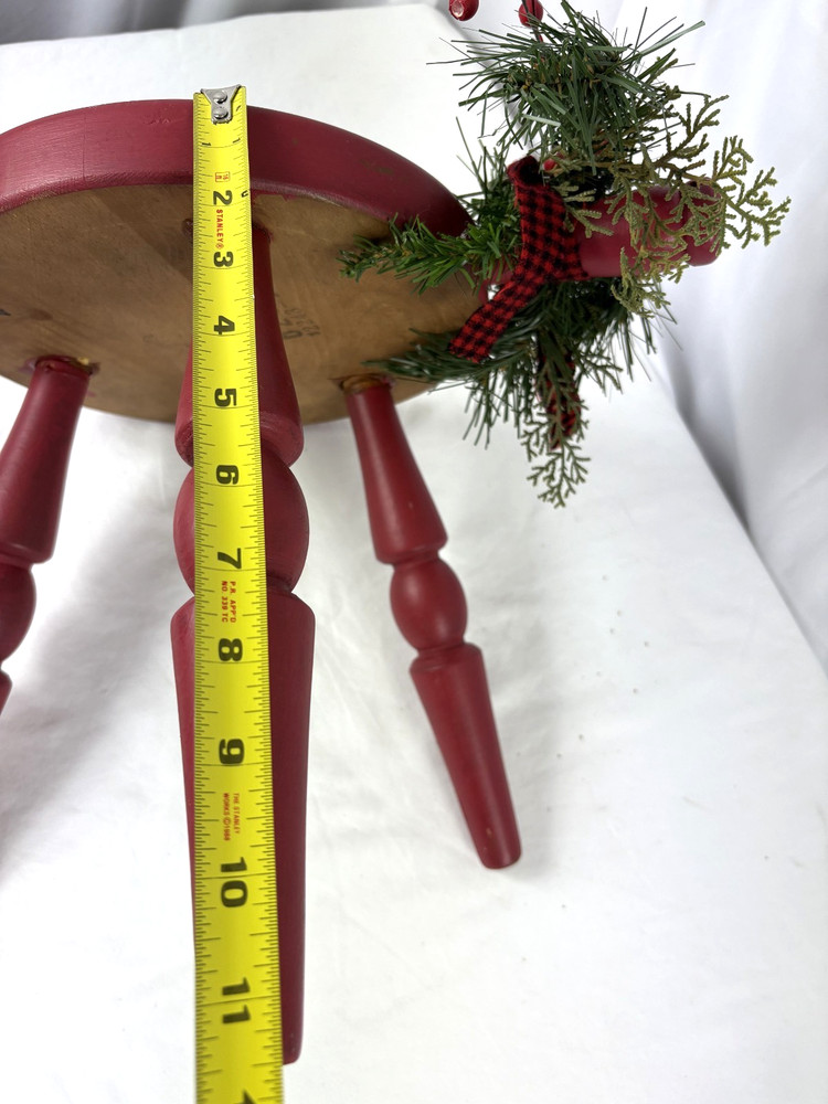 Christmas 3-Legged Red Milking Stool Handle 11" Tall