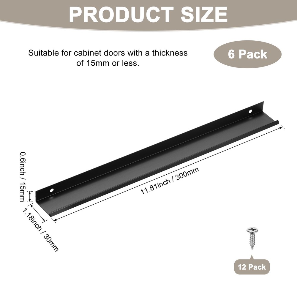 6-Pack 11.81" Aluminum Cabinets Drawers Edge Pulls [Matte Black]