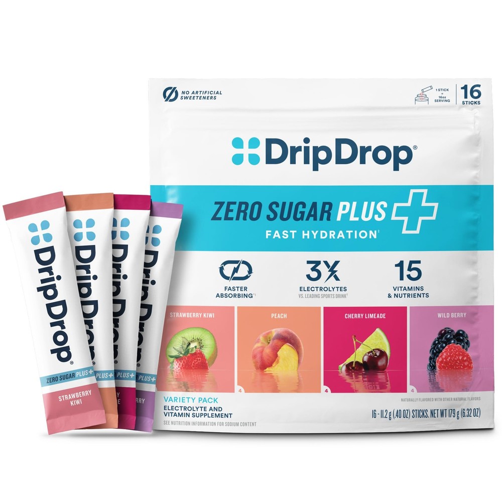 DripDrop Zero Sugar Plus - Free Hydration Packets - Single 16 Count