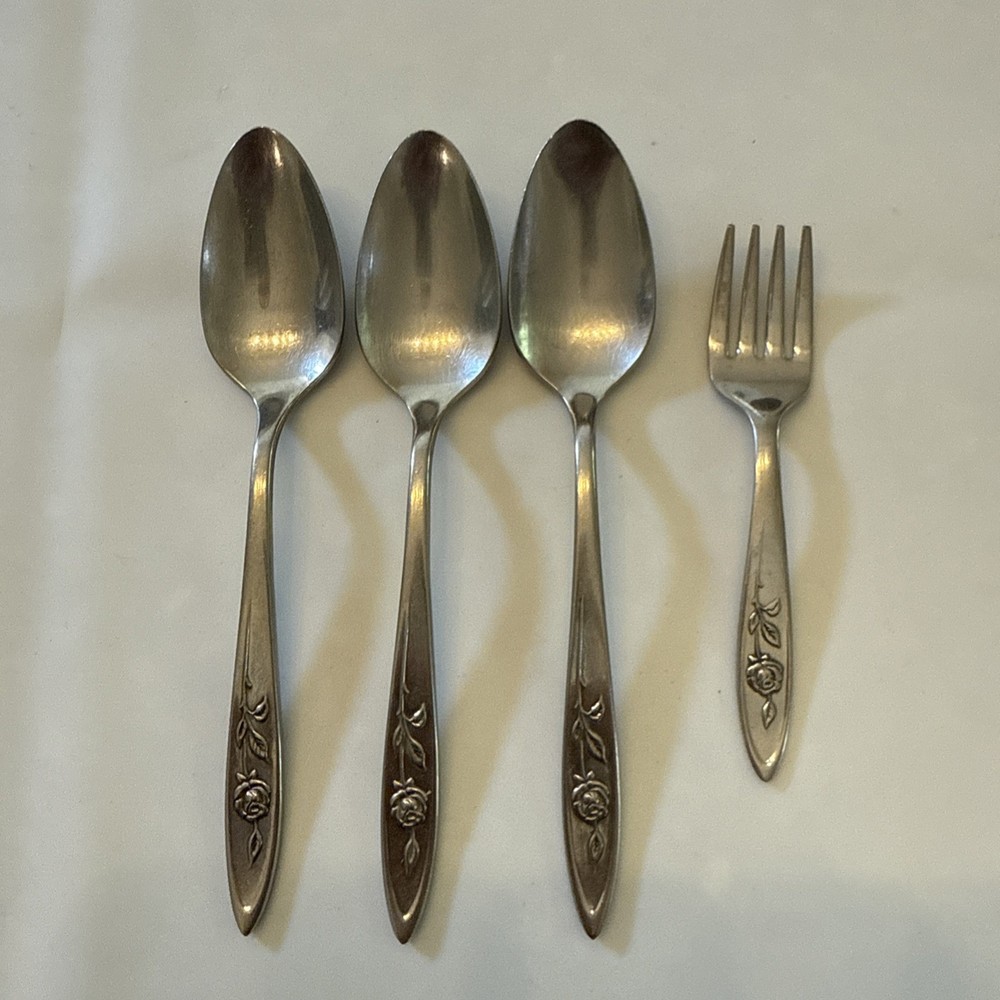 Oneida New Era Deluxe Stainless Flatware MY ROSE 4 Pieces Teaspoons Small Fork