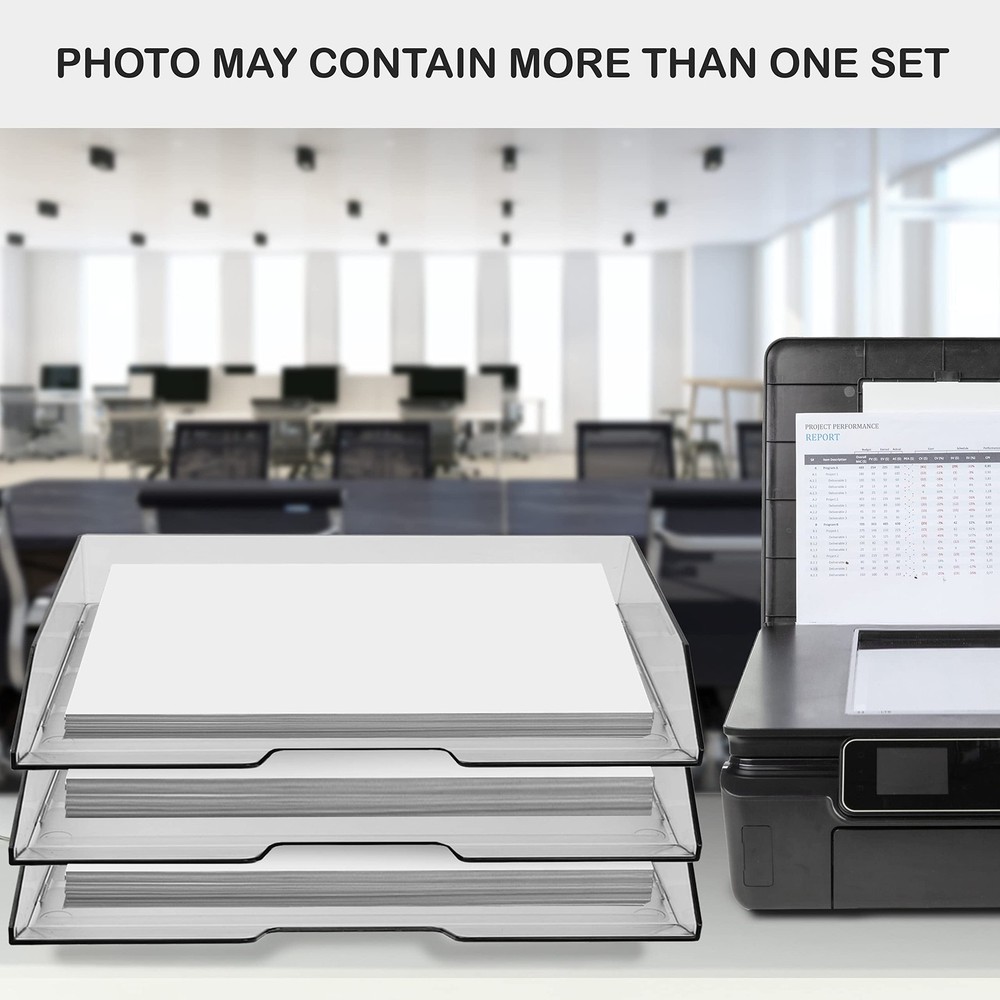 Stackable Letter Tray Single Side Load, Plastic, Desktop File Organizer (Clea...