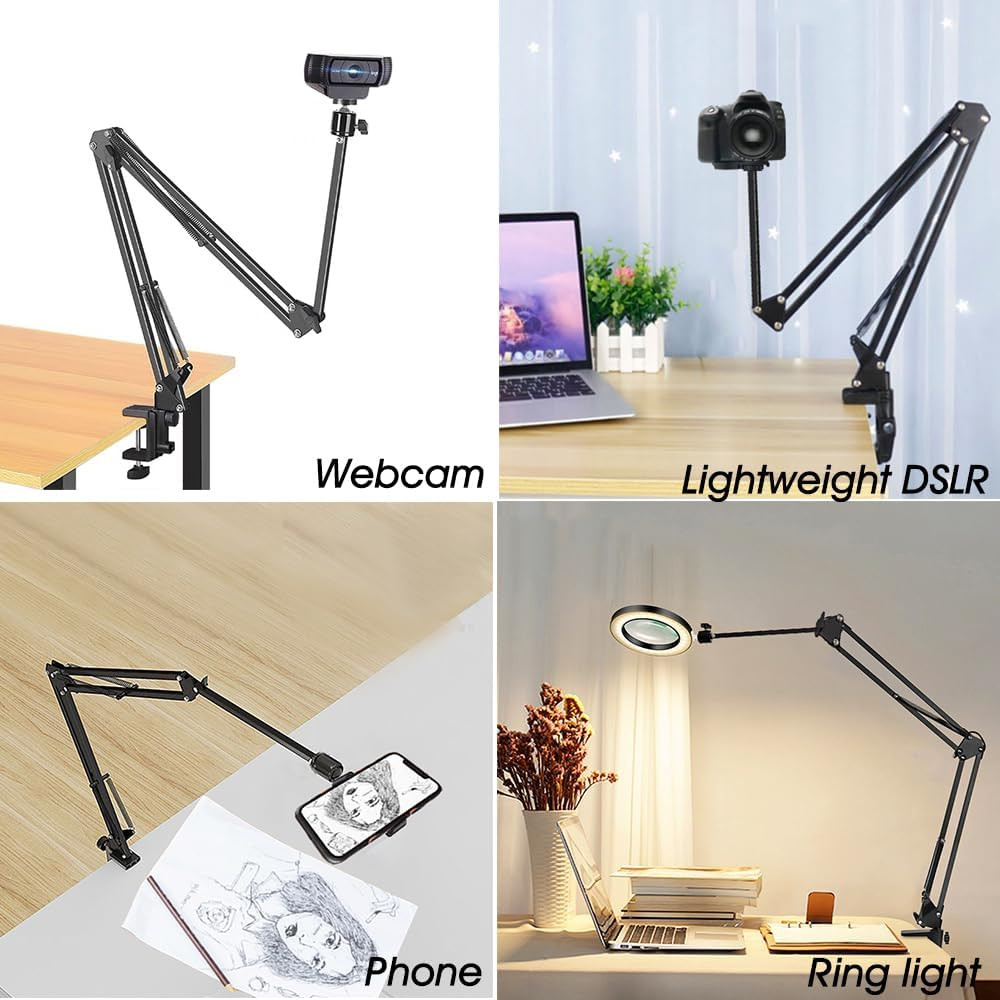 Overhead Tripod Mount for Camera Webcam Ring Light, Long Over Head Articulating