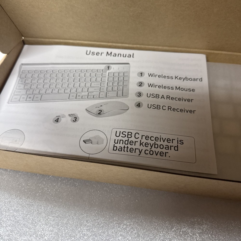 Wireless Keyboard and Mouse Combo with USB C & USB A Receiver-Full Size Type ...