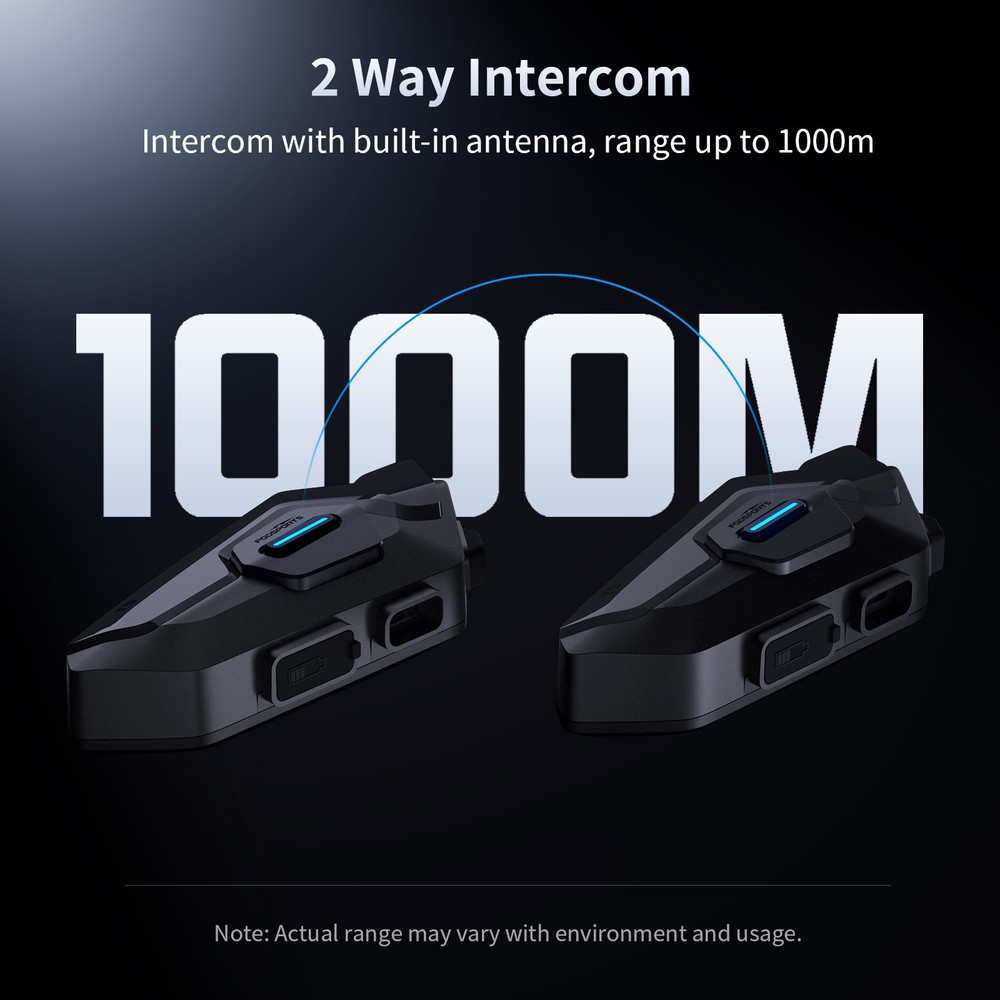 T5 Motorcycle Helmet Bluetooth Headset Intercom 2-Way 1000m Communication +Shell