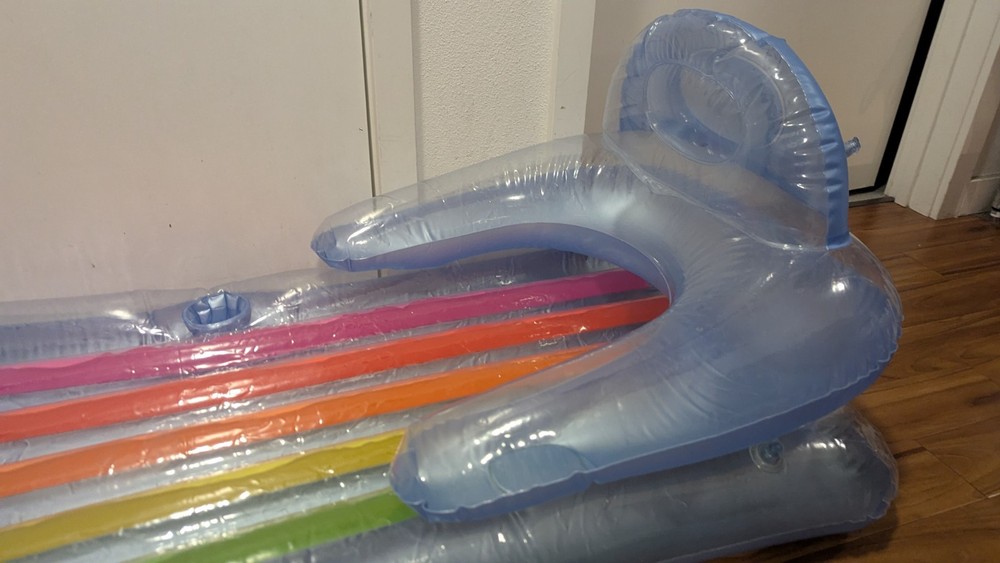 Intex Inflatable Pool Float Lounge with Rainbow Stripes, Headrest & Cup Holder