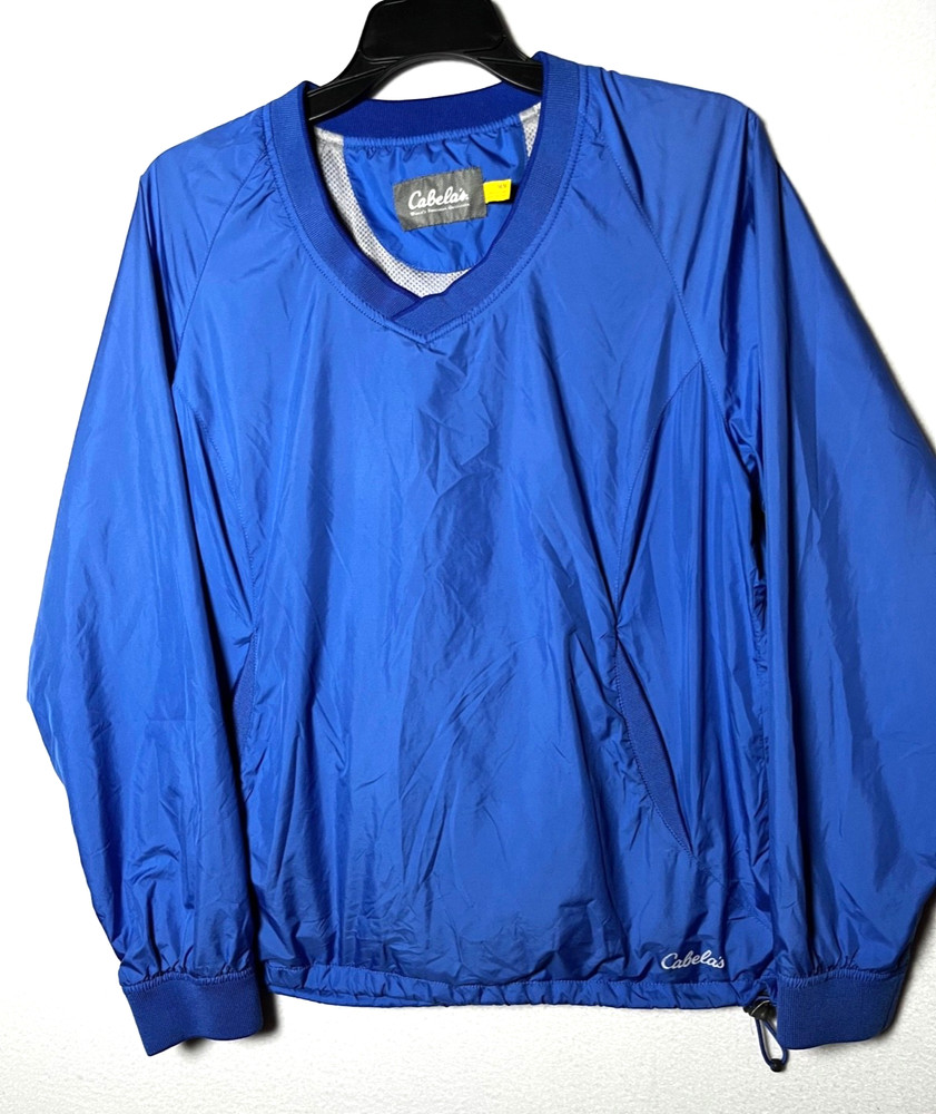 Cabelas Men Jacket MEDIUMBlue Pullover Windbreaker Outdoor Zip Pockets Mesh Line