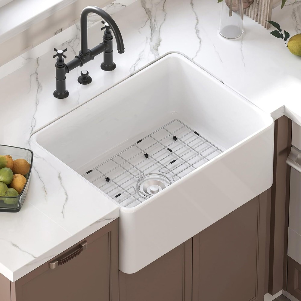 24''White Undermount Fireclay Apron Front Ceramic Drop in Farmhouse Kitchen sink