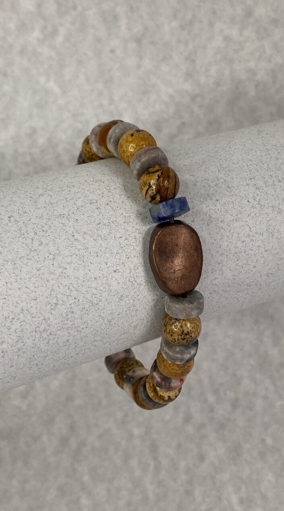Jasper labradorite copper beaded unisex bracelet