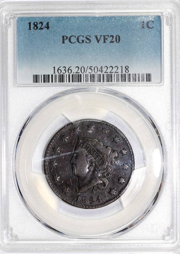 1824 1c Matron Head Large Cent PCGS VF 20