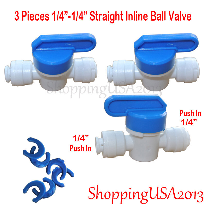3 X Inline Straight Ball Valve 1/4"-1/4" Push In Quick Connect Undersink