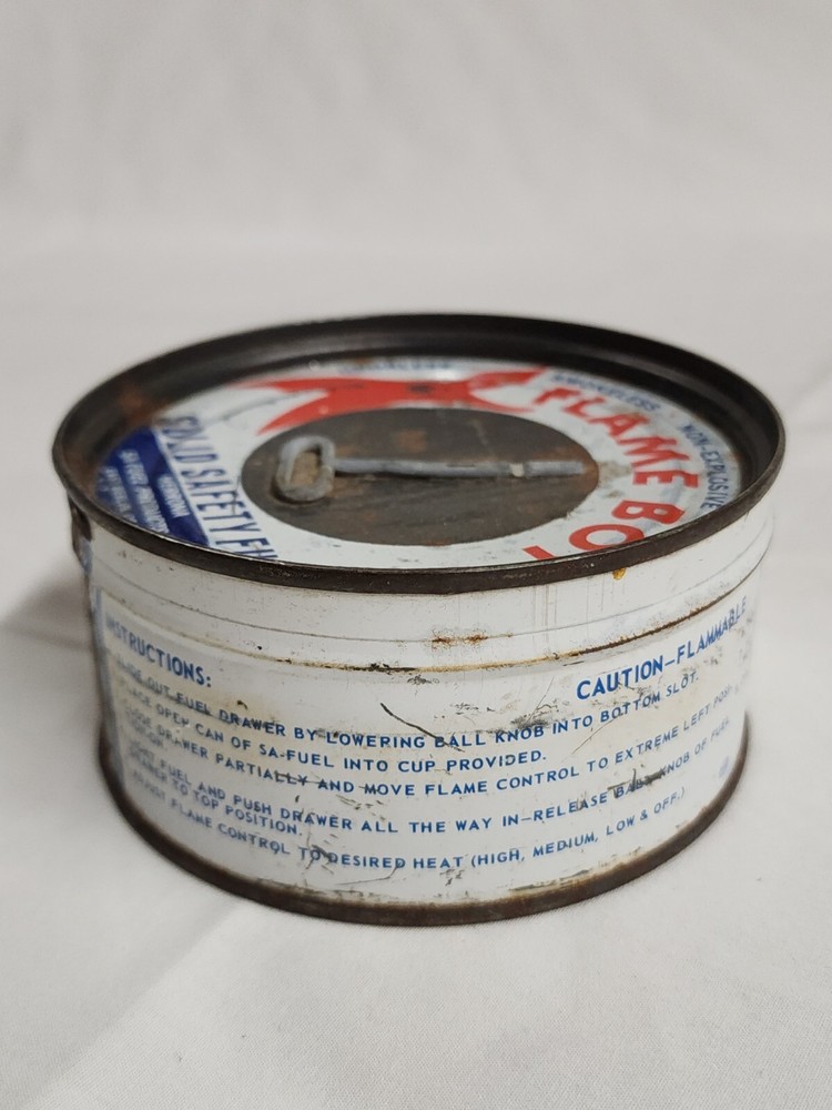 Vintage Sealed Flame Boy Solid Safety Fuel Can #1668 4" Round