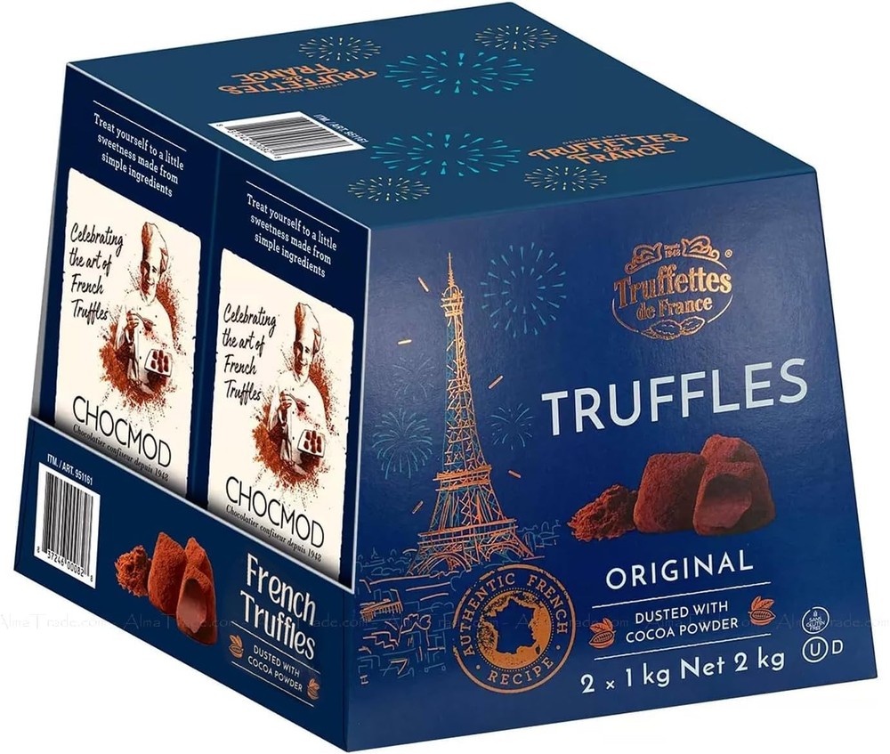 Chocmod Natural Truffles, Plain, 1000-Gram Boxes (Pack of 2)