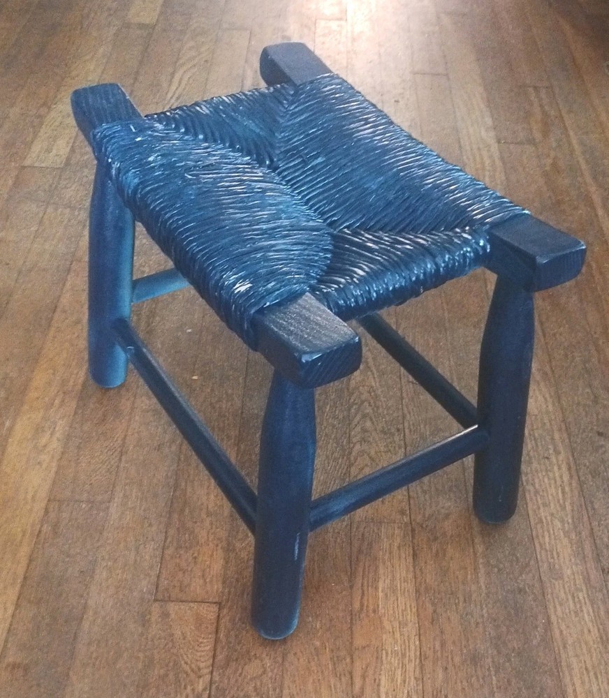 1940's Old Hickory Foot Stool  Bench Primitive Rustic Cabin Decor  WHY BLUE (?!)
