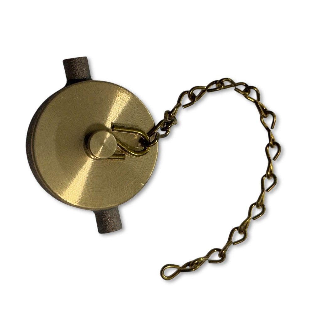 2.5" Brass FDC Set - Fire Hydrant Cap with Chain & Hex Nut Adapter Fitting - New