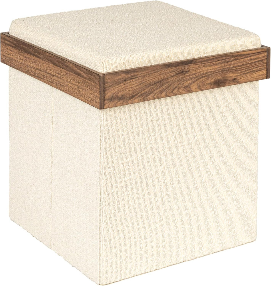 Versatile Boucle Ottoman with Hidden Storage, Cream