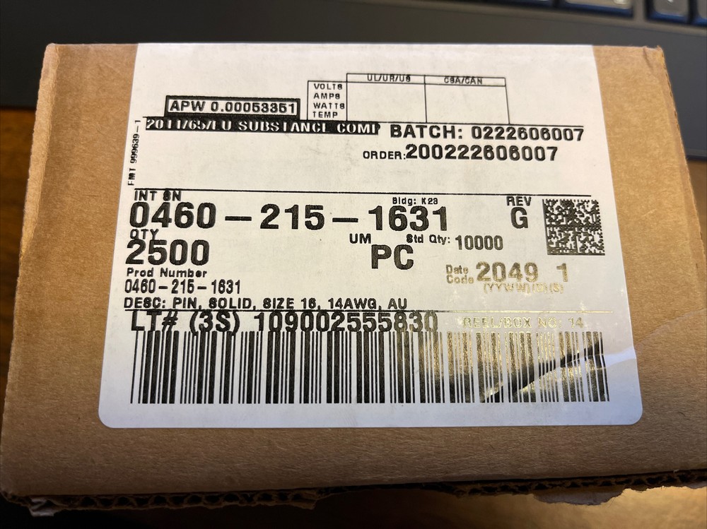 0460-215-1631 - Deutsch Size 16, 14 AWG Gold Solid Pin - 100 Pack