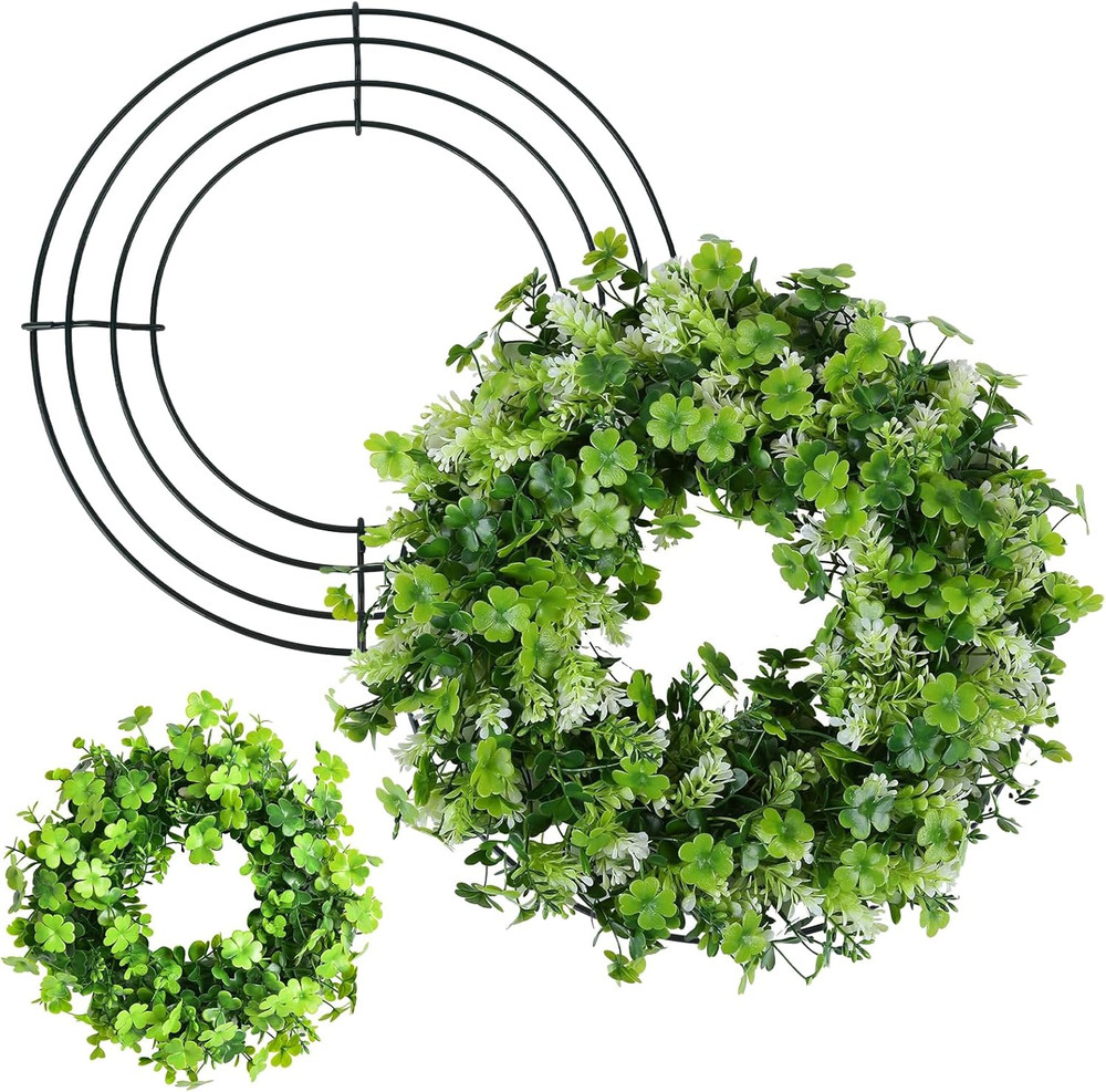 2 Pack Wreath Frames, 12 Inch Large Wire Wreath Frames Form, Dark Green round Me