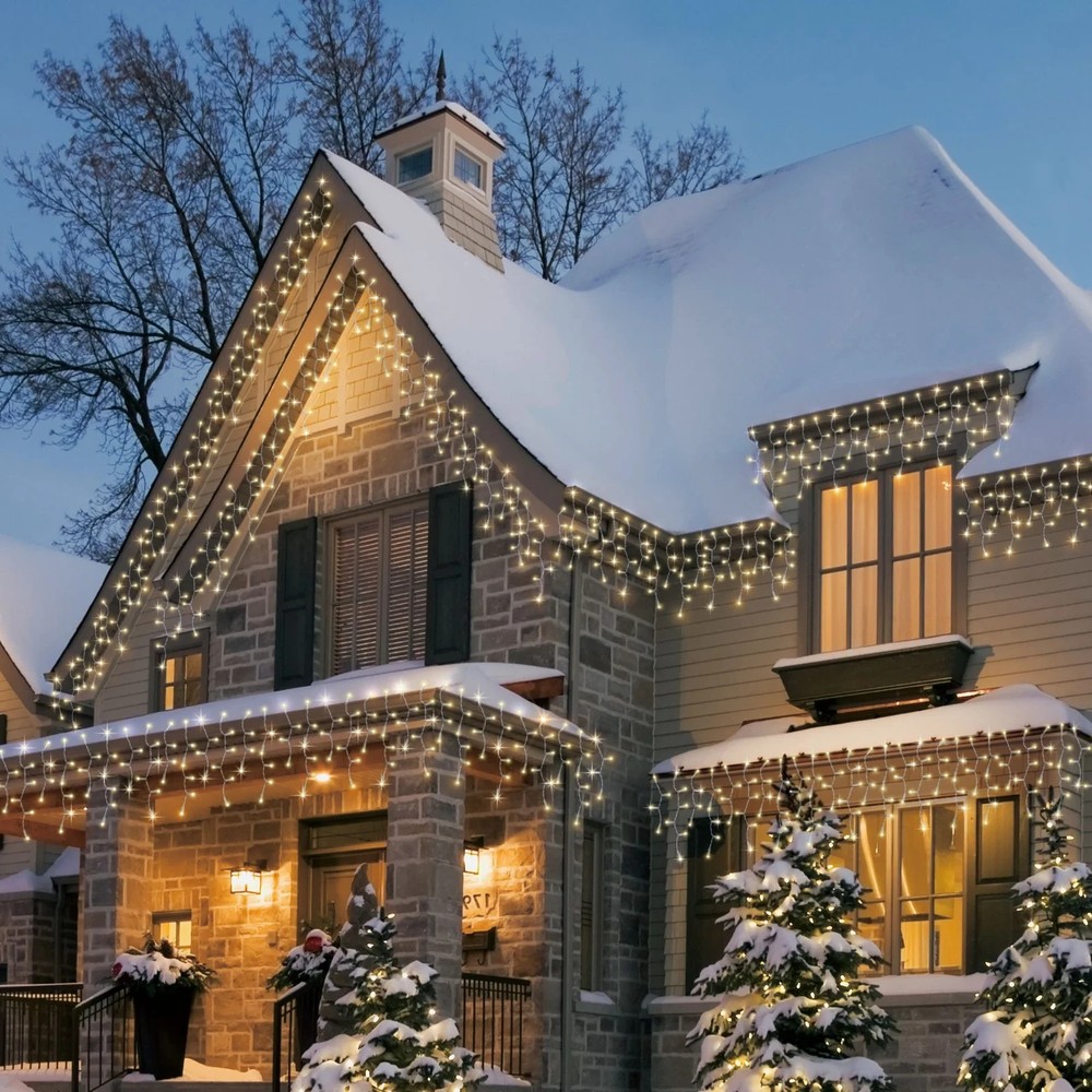 New ! 200-Count LED 8 Function-Sync Icicle Christmas Lights, Warm White, 24'