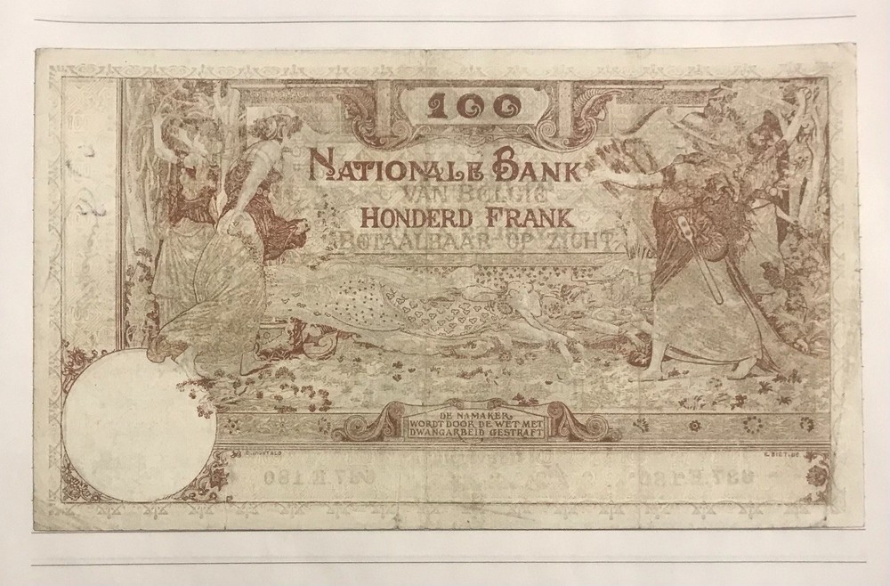 Belgium 100 Francs 1914 P-71(2) VF