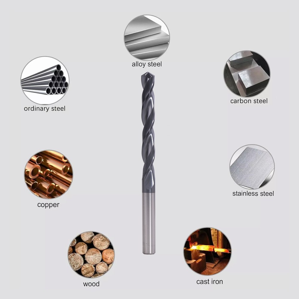 2Pcs 118° Point Angle 1/4"x2"x3-1/4" Solid Carbide Drill Bits - AlTiN Coated