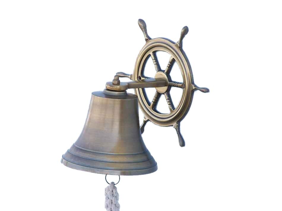 Antique Brass Hanging Ship Wheel Bell 8"