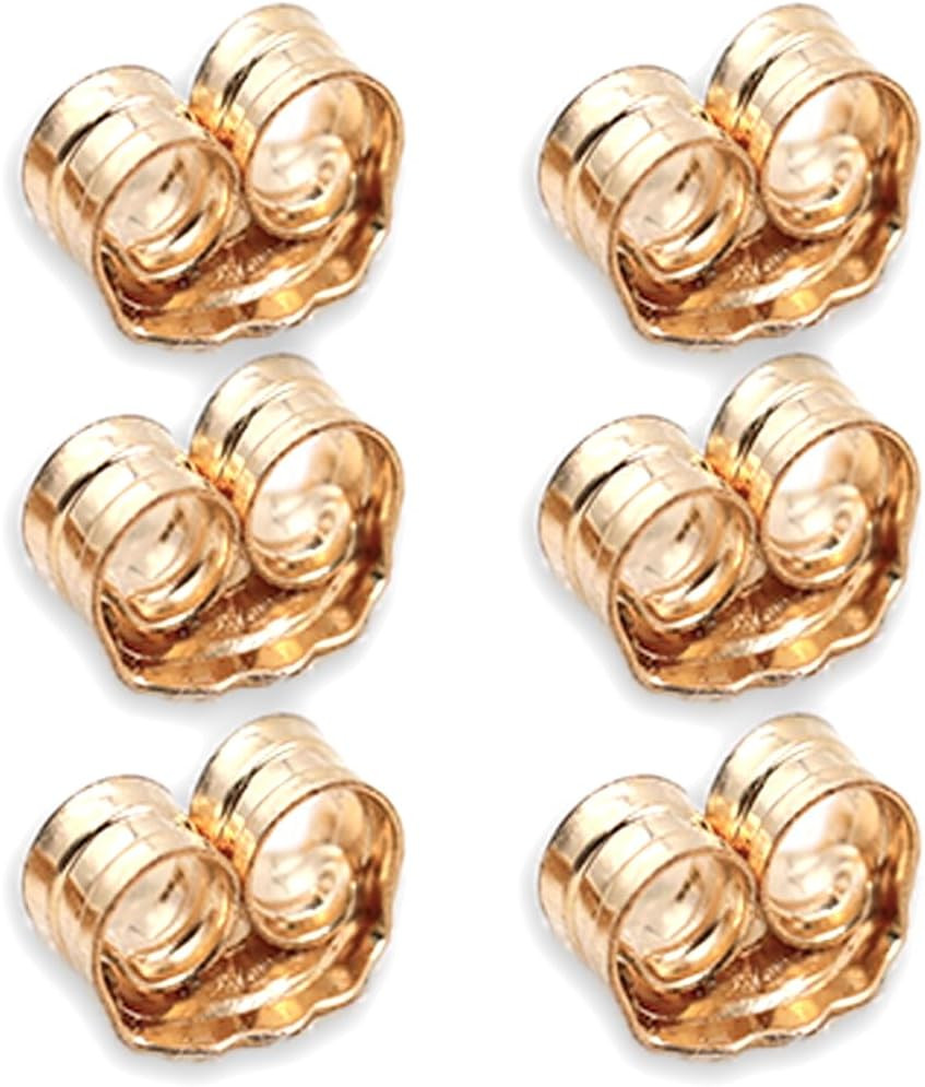 14K Gold Earring Backs - 6 Piece Replacement Yellow Gold Ear Locking for Stud Ea